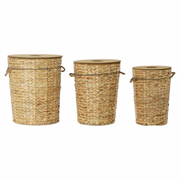 Basket set DKD Home Decor Light brown 44 x 44 x 54 cm Wood Metal 3 Pieces-0