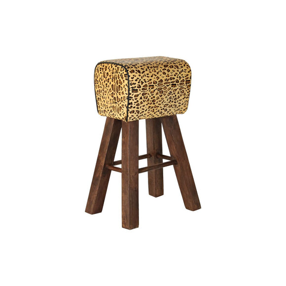 Stool DKD Home Decor Black Wood Brown Leather (43 x 35 x 75 cm)-0