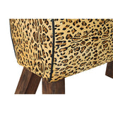 Footrest DKD Home Decor Black Wood Brown Leather Leopard (67 x 30 x 51 cm)-1