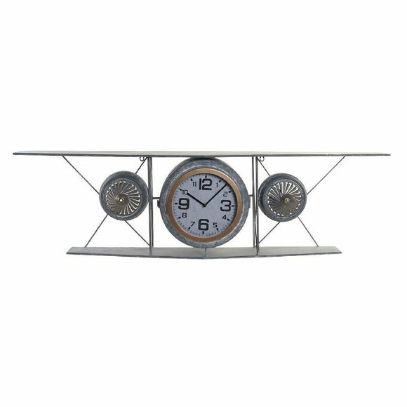 Wall Clock DKD Home Decor Crystal Iron Aeroplane MDF Wood Dark grey (120 x 21 x 33.5 cm)-0