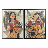 Painting DKD Home Decor Lady Tiger 104 x 4,5 x 144 cm Animal Tropical (2 Units)-0