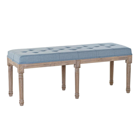 Bench DKD Home Decor   Blue Polyester Linen Rubber wood (122 x 41 x 48 cm)-0