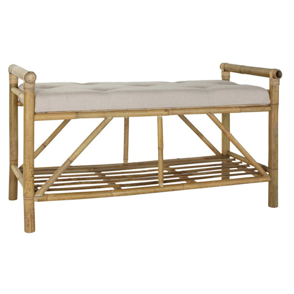 Bench DKD Home Decor Natural Beige Brown Cotton Bamboo (100 x 44 x 55 cm)-0
