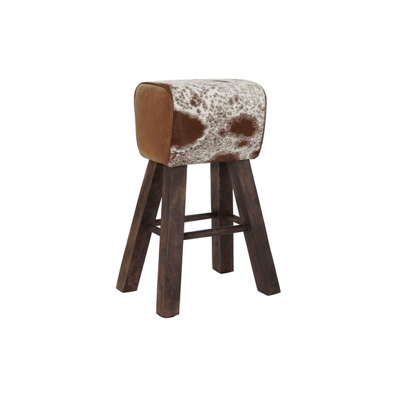 Stool DKD Home Decor White Brown Black Leather Wood 50 x 35 x 75 cm-0