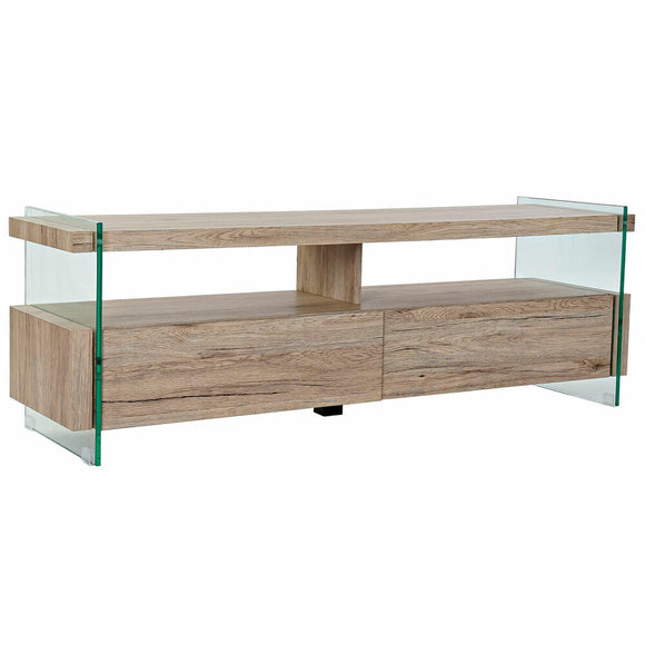 TV furniture DKD Home Decor Natural Tempered Glass MDF Wood 140 x 40 x 47 cm-0