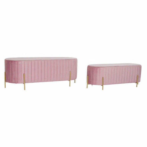 Bench DKD Home Decor   Pink Golden Metal Polyester Velvet (123 x 50 x 45 cm)-0