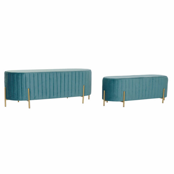 Bench DKD Home Decor   Blue Golden Metal Polyester Velvet (123 x 50 x 45 cm)-0