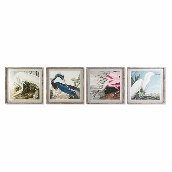Painting DKD Home Decor 60 x 2,5 x 60 cm Bird Oriental (4 Pieces)-0