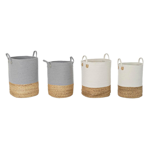 Basket set DKD Home Decor White Natural Light grey Natural Fibre (2 Pieces) (2 Units)-0