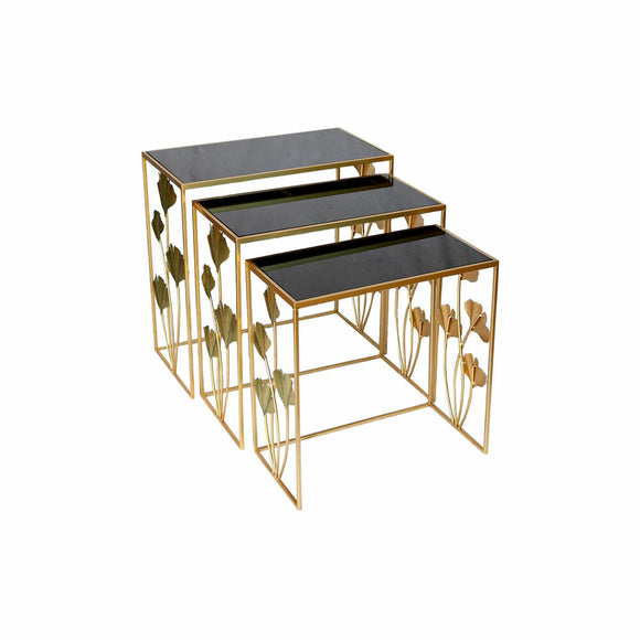 Set of 3 small tables DKD Home Decor Black Golden 65 x 35 x 64,5 cm-0