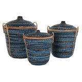 Basket set DKD Home Decor Blue Black Boho 51 x 51 x 65 cm-1