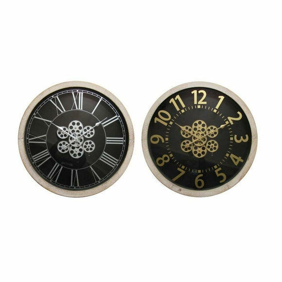 Wall Clock DKD Home Decor Black Golden Silver Crystal MDF Wood 68 x 8 x 68 cm (2 Units)-0