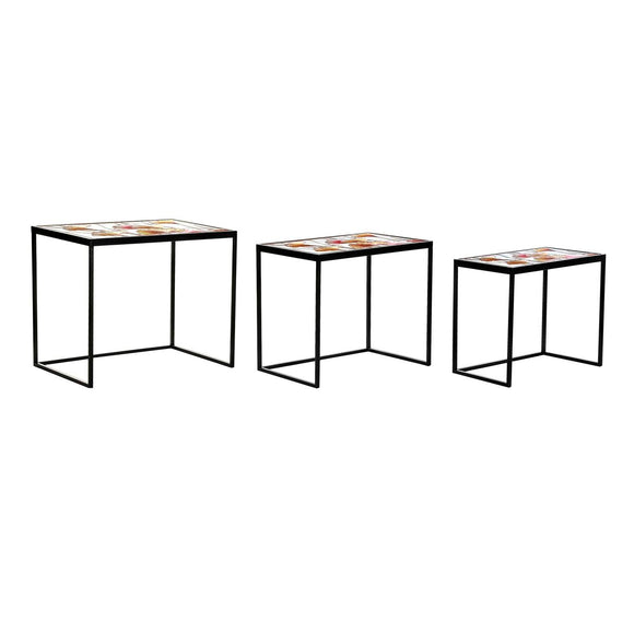 Set of 3 tables DKD Home Decor Yellow Black Pink Golden 60 x 40 x 50 cm-0