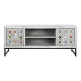 TV furniture DKD Home Decor White Beige Grey Multicolour Ceramic Mango wood 130 x 40 x 56 cm-2