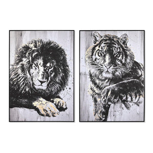 Painting DKD Home Decor 103 x 4,5 x 143 cm Tiger Colonial (2 Units)-0