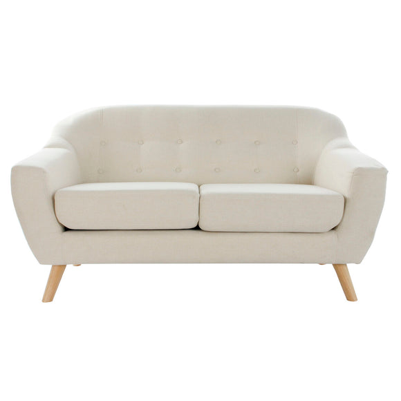 2-Seater Sofa DKD Home Decor Cream Natural Rubber wood Plastic Modern Scandi 146 x 84 x 82 cm-0