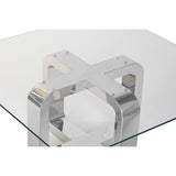 Centre Table DKD Home Decor Silver Steel Aluminium Tempered Glass 100 x 100 x 45 cm-1