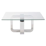 Centre Table DKD Home Decor Silver Steel Aluminium Tempered Glass 100 x 100 x 45 cm-2