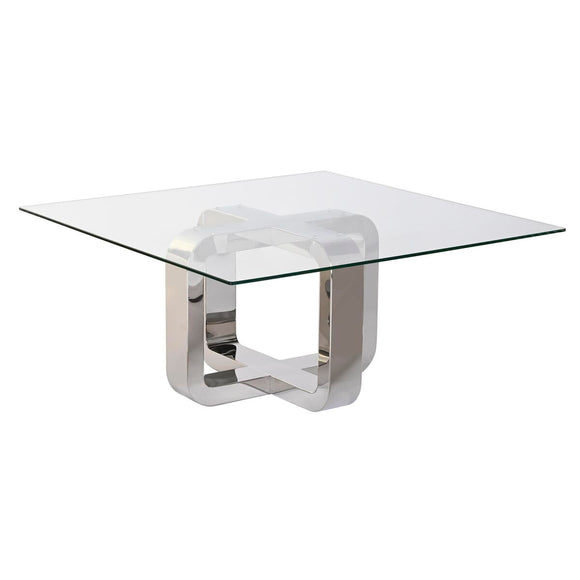 Centre Table DKD Home Decor Silver Steel Aluminium Tempered Glass 100 x 100 x 45 cm-0