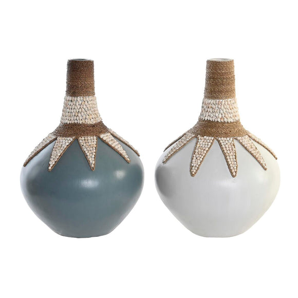 Vase DKD Home Decor Blue White Bamboo Shells (30 x 30 x 40 cm) (2 Units)-0