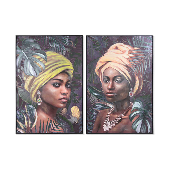 Painting DKD Home Decor 80 x 3,5 x 120 cm Colonial African Woman (2 Units)-0