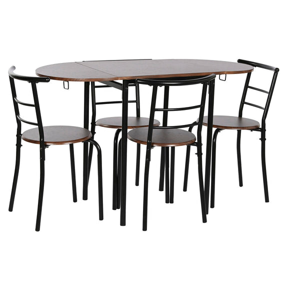 Table set with 4 chairs DKD Home Decor Brown Black Metal MDF Wood 121 x 55 x 78 cm-0