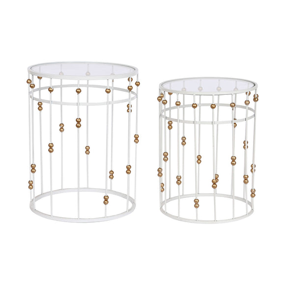Set of 2 tables Home ESPRIT White Golden 42 x 42 x 55 cm-0