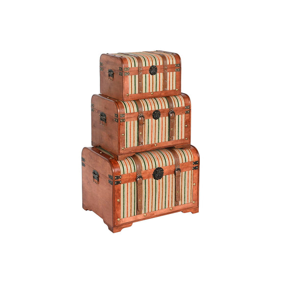 Set of Chests Home ESPRIT Brown Multicolour Wood Canvas Colonial 61 x 43 x 42,5 cm (3 Units)-0