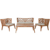 Table Set with 3 Armchairs Home ESPRIT Beige Natural Teak 133 x 60 x 70 cm-0