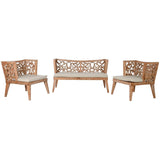 Table Set with 3 Armchairs Home ESPRIT Beige Natural Teak 133 x 60 x 70 cm-5