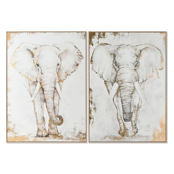 Painting Home ESPRIT White Beige Grey Golden Elephant Colonial 100 x 4 x 140 cm (2 Units)-0