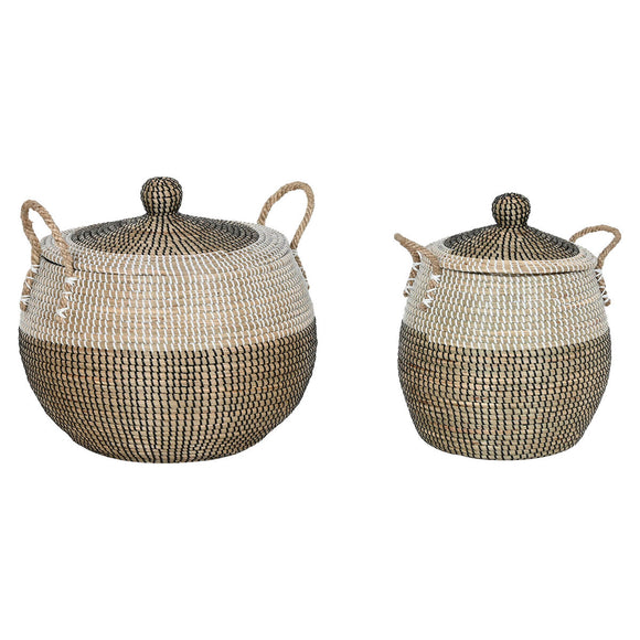 Basket set Home ESPRIT White Black Natural (2 Pieces)-0