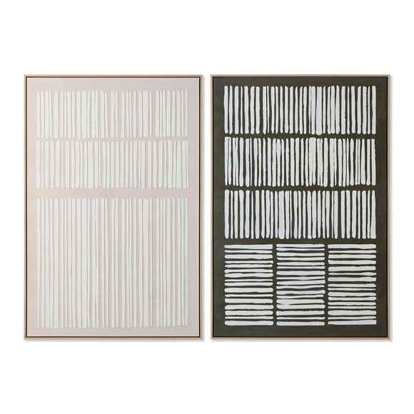 Painting Home ESPRIT White Green Beige Dark grey polystyrene Canvas Stripes Urban (2 Units)-0