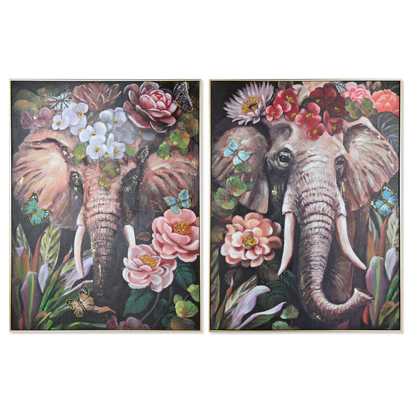 Painting Home ESPRIT polystyrene Canvas Elephant Colonial 92 x 4,5 x 122 cm (2 Units)-0