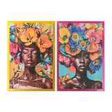 Painting Home ESPRIT Yellow Pink Modern African Woman 80 x 3,3 x 120 cm (2 Units)-0