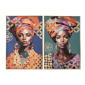 Canvas Home ESPRIT Golden polystyrene Canvas Colonial African Woman 82 x 3,5 x 122 cm (2 Units)-0