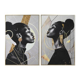 Canvas Home ESPRIT Black Golden polystyrene Canvas Lady 82 x 3,5 x 122 cm (2 Units)-0