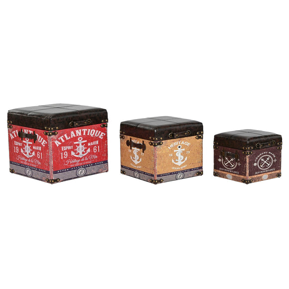 Set of decorative boxes Home ESPRIT Brown Multicolour Polyurethane Wood Vintage-0