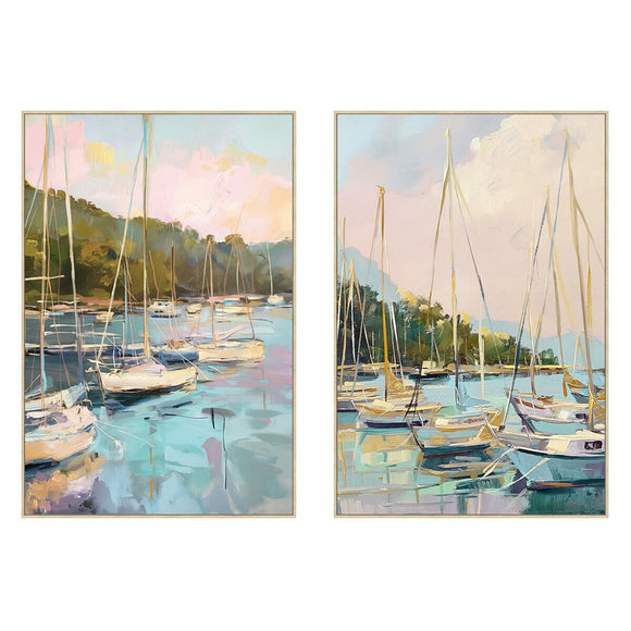 Painting Home ESPRIT Blue Green Grey Pink Yachts Mediterranean (2 Units)-0