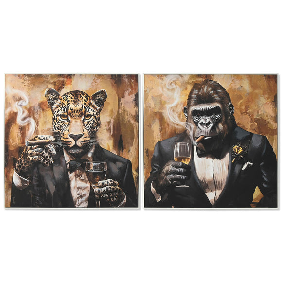 Painting Home ESPRIT Brown Black Golden 103,5 x 3,5 x 103,5 cm (2 Units)-0