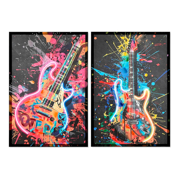 Painting Home ESPRIT Black Guitar Loft 63 x 3,7 x 93 cm (2 Units)-0