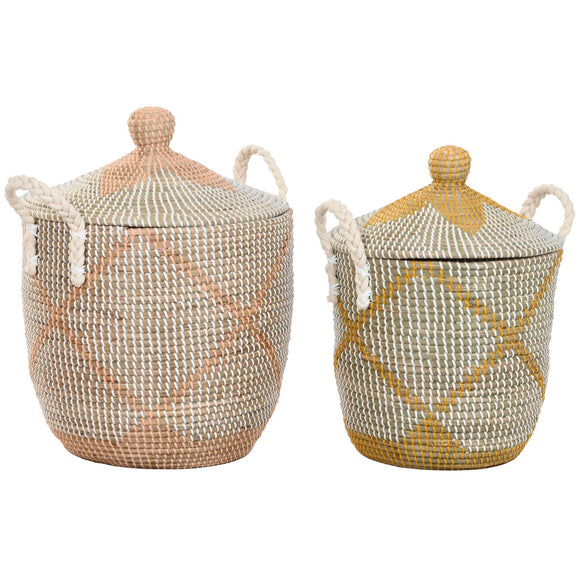 Basket set Home ESPRIT Yellow Coral Seagrass (2 Pieces)-0