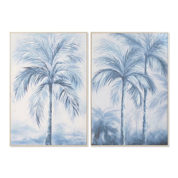 Canvas Home ESPRIT Blue White Palms Tropical 82,5 x 3,5 x 122,5 cm (2 Units)-0