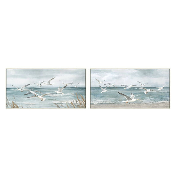 Painting Home ESPRIT Blue White Mediterranean Seagull 140 x 3,7 x 70 cm (2 Units)-0
