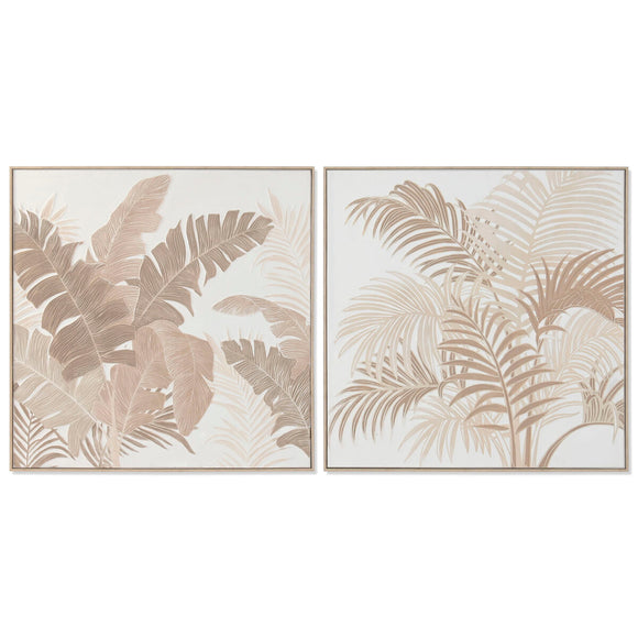 Painting Home ESPRIT White Natural Sheets Tropical With relief 102,5 X 4,5 X 102,5 CM (2 Units)-0