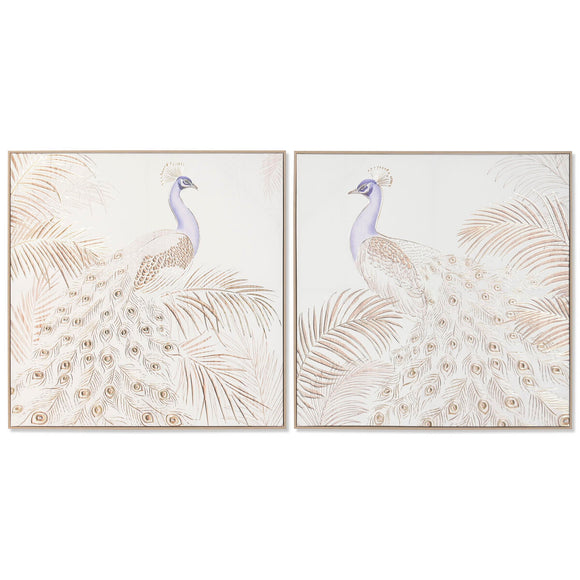 Painting Home ESPRIT White Natural Peacock Tropical 100 x 5 x 100 cm (2 Units)-0
