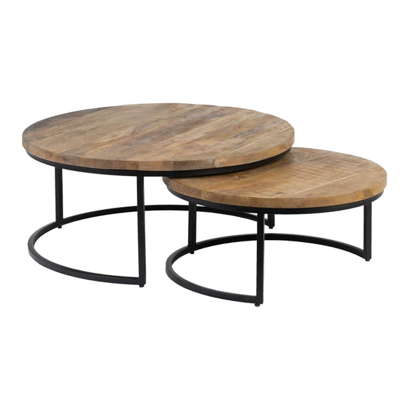 Set of 2 tables Iron Mango wood 90 x 90 x 40 cm-0