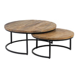 Set of 2 tables Iron Mango wood 90 x 90 x 40 cm-0