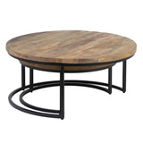 Set of 2 tables Iron Mango wood 90 x 90 x 40 cm-1