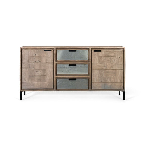 Sideboard Alexandra House Living Black Beige Grey Metal Acacia 160 x 81 x 40 cm-0